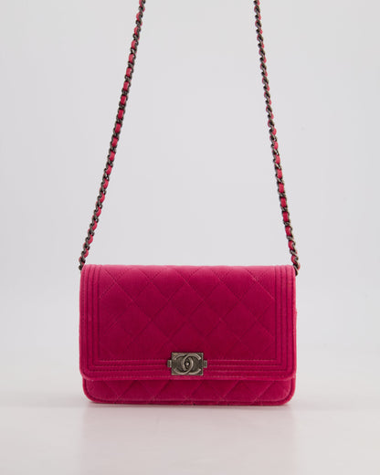 *FIRE PRICE* Chanel Pink Boy Wallet on Chain in Velvet with Silver Hardware