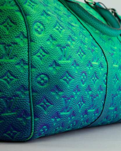 Louis Vuitton Virgil Abloh Green & Blue Monogram Illusion Taurillon Leather Bandouliere Keepall 50cm with Silver Hardware