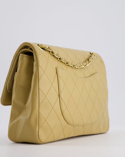 *FIRE PRICE* Chanel Vintage Chai Beige Classic Medium Stitched Edge Double Flap Bag in Lambskin Leather with 24K Gold Hardware