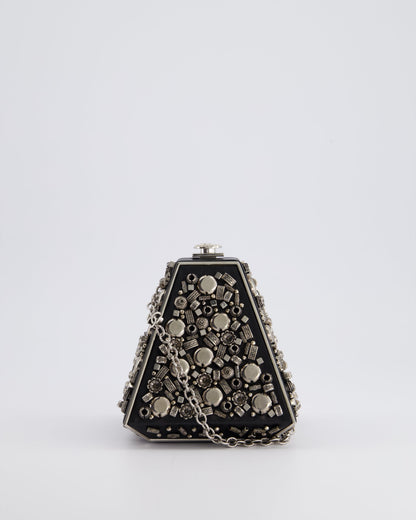 *RARE* Chanel 2012 Pre-Fall Paris-Bombay Collection Black Leather & Silver Hardware Detail Pyramid Evening Bag