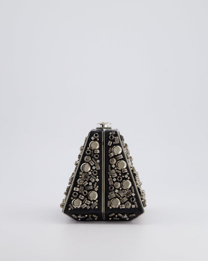 *RARE* Chanel 2012 Pre-Fall Paris-Bombay Collection Black Leather & Silver Hardware Detail Pyramid Evening Bag