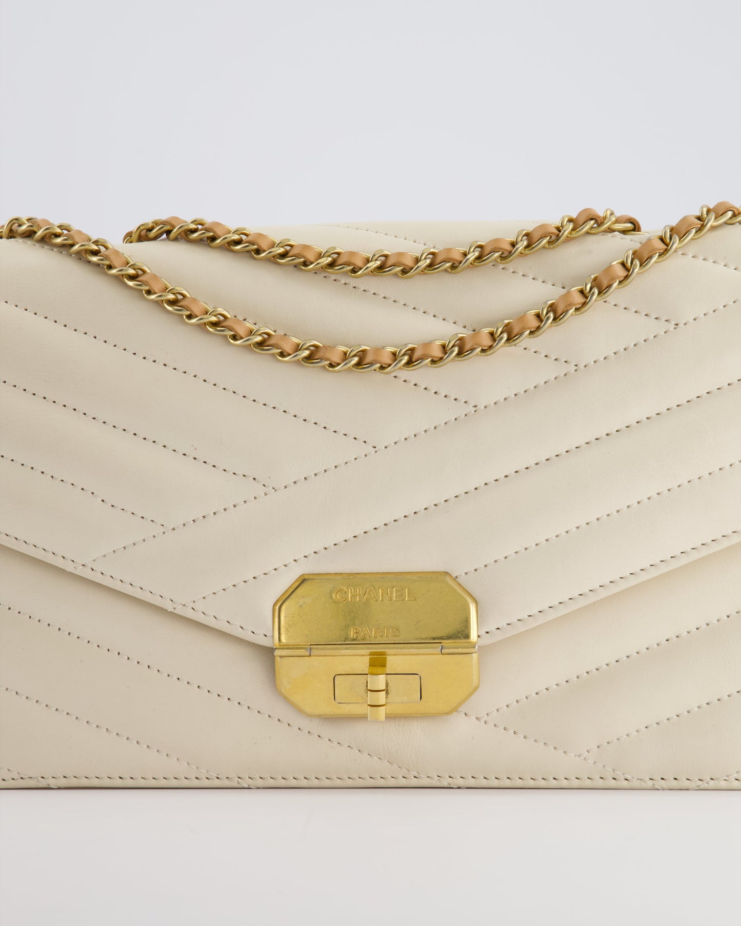 Chanel Cream Gabrielle Quilted Calfskin Bag with Antique Gold Hardware
