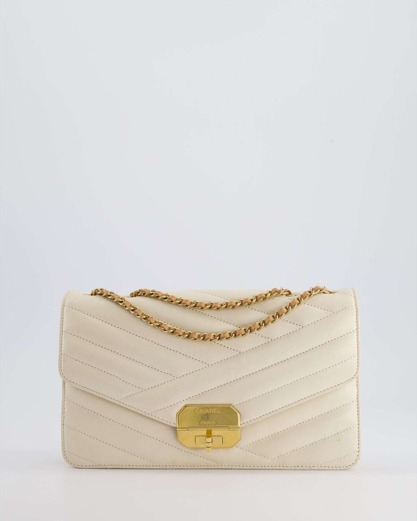 Chanel Cream Gabrielle Quilted Calfskin Bag with Antique Gold Hardware
