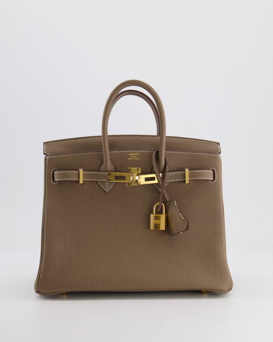 *HOT* Hermès Birkin Retourne 25cm Bag in Etoupe Togo Leather with Gold Hardware