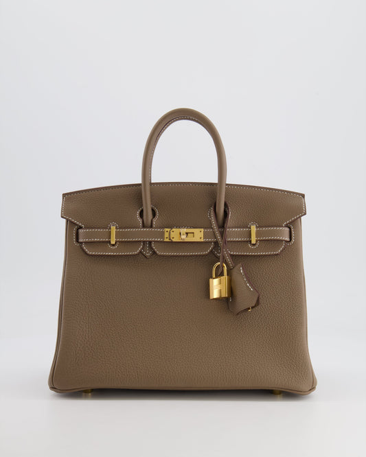 *HOT* Hermès Birkin Retourne 25cm Bag in Etoupe Togo Leather with Gold Hardware