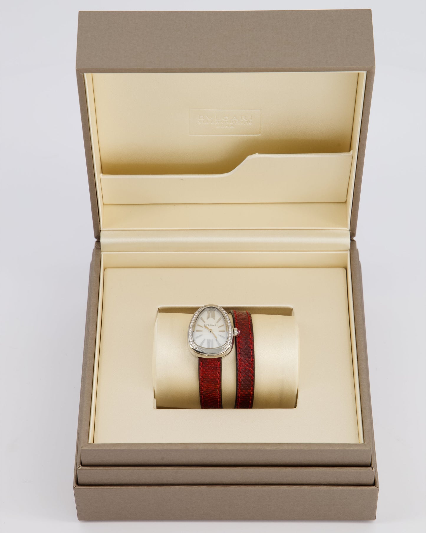 Bvlgari Stainless Steel & Diamond Serpenti Watch 32mm with Red Python Strap