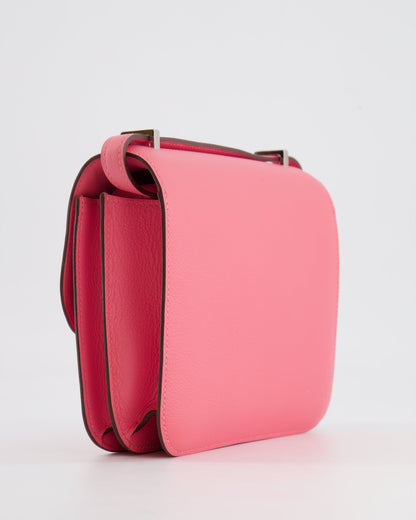 Hermès Mini Constance 18cm Bag in Rose Azalee Evercolor Leather with Palladium Hardware