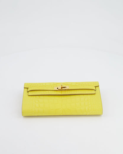 *RARE* Hermès Kelly To Go Bag in Jaune Mimosa Alligator Mississippiensis Leather with Gold Hardware