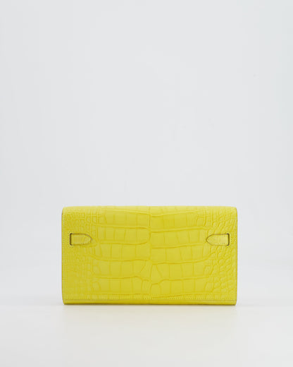 *RARE* Hermès Kelly To Go Bag in Jaune Mimosa Alligator Mississippiensis Leather with Gold Hardware