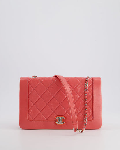 Chanel Pink Patent Crinkled Calfskin Leather Flap Bag with Enamel CC Logo and Silver Hardware