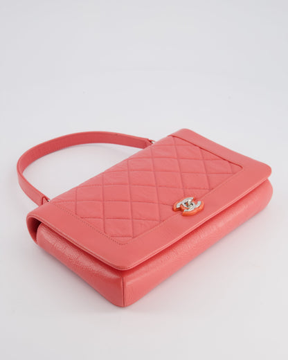 Chanel Pink Patent Crinkled Calfskin Leather Flap Bag with Enamel CC Logo and Silver Hardware