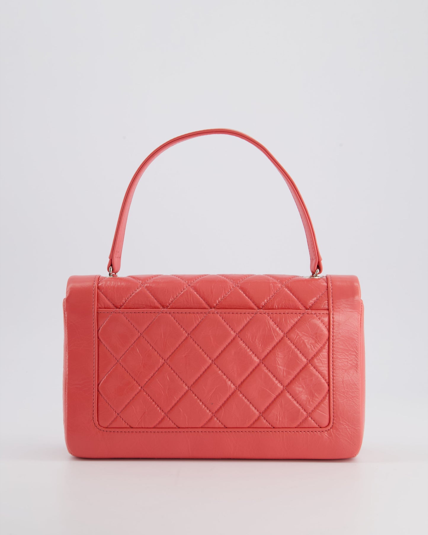 Chanel Pink Patent Crinkled Calfskin Leather Flap Bag with Enamel CC Logo and Silver Hardware