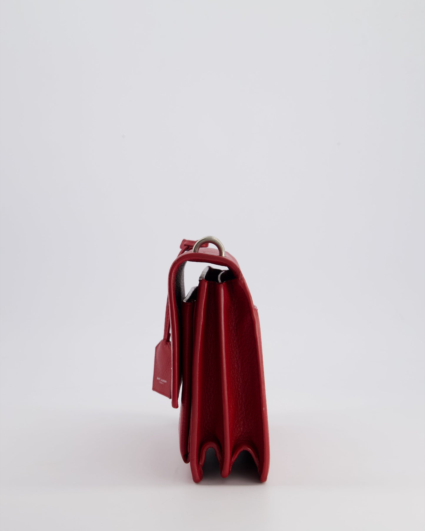 Saint Laurent Red Medium Leather Sunset Bag in Grained Calfskin Leather with Antique Silver Hardware &amp; Leather Strap RRP £1,930