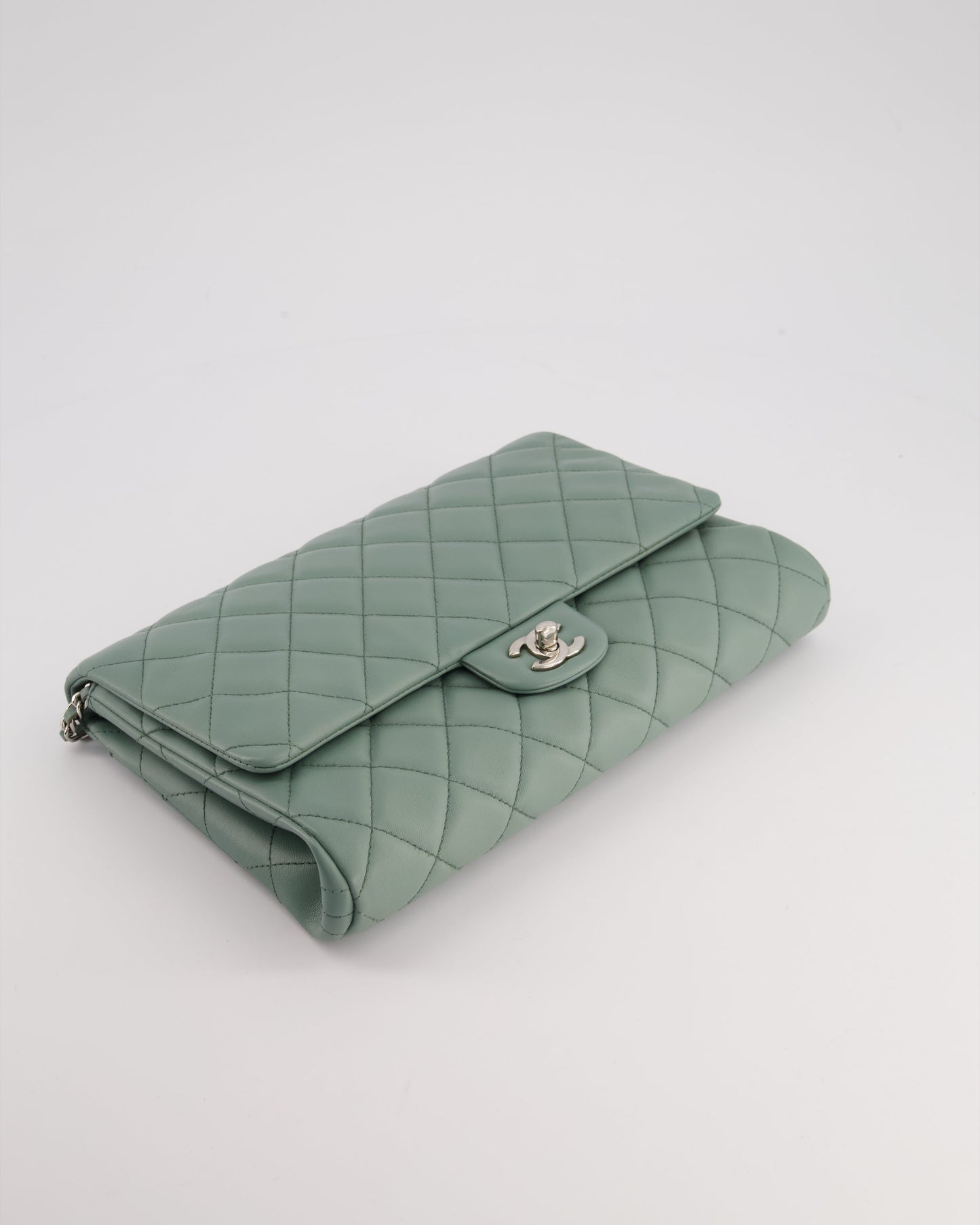 Chanel Cloudy Grey Timeless Clutch on Chain in Lambskin Leather with Silver Hardware