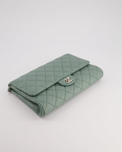 Chanel Cloudy Grey Timeless Clutch on Chain in Lambskin Leather with Silver Hardware