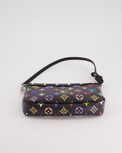 *NEW* Louis Vuitton X Takashi Murakami Black Pochette Accessories Bag in Coated Canvas & Calfskin Leather with Silver Hardware