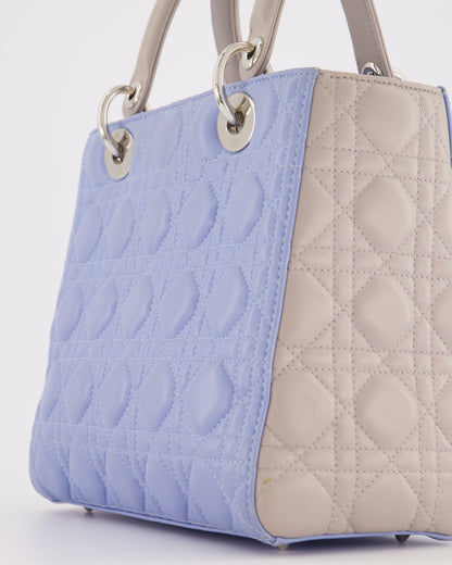 Christian Dior Celeste & Light Grey Medium Lady Dior Bag in Cannage Lambskin with Silver Hardware RRP £5,300