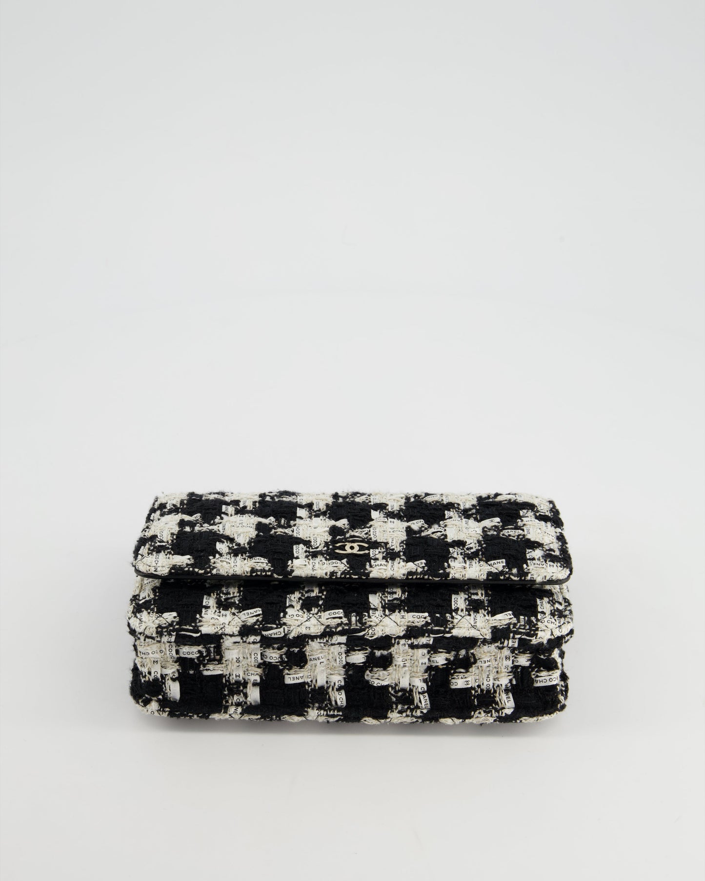 *HOT* Chanel Black & White Houndstooth Wallet on Chain Bag in Tweed with Champagne Gold Hardware
