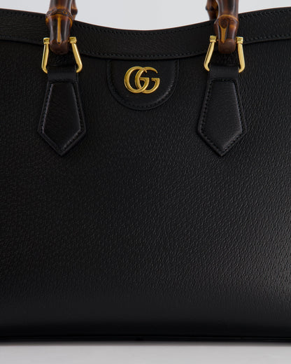 Gucci Black Diana Medium Tote Leather Bag with Shiny Antique Gold Hardware & Bamboo Handle RRP £3,170