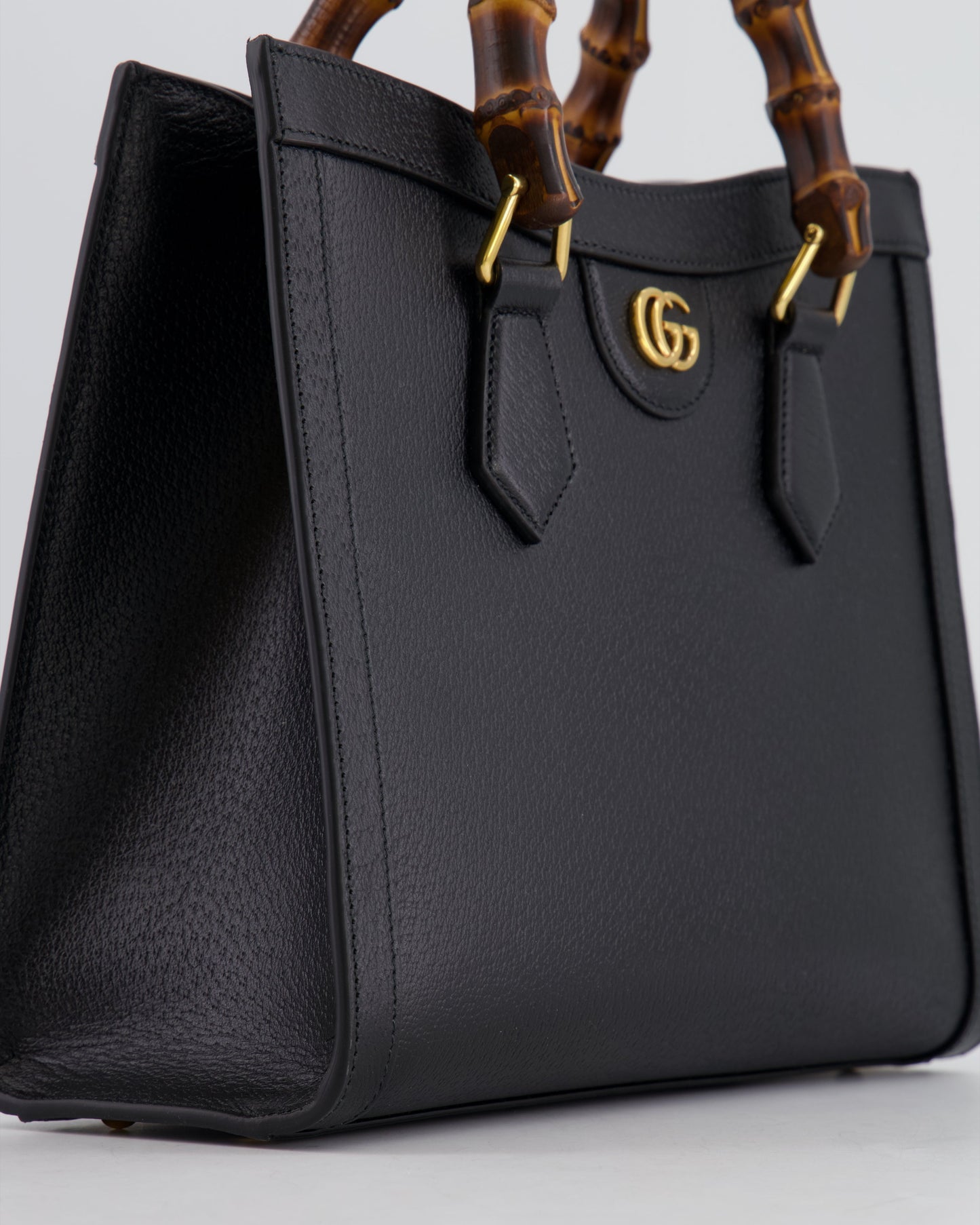 Gucci Black Diana Medium Tote Leather Bag with Shiny Antique Gold Hardware & Bamboo Handle RRP £3,170