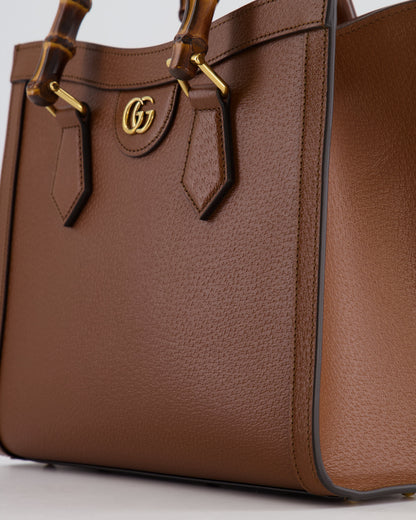 Gucci Brown Diana Medium Tote Leather Bag with Shiny Antique Gold Hardware & Bamboo Handle RRP £3,170