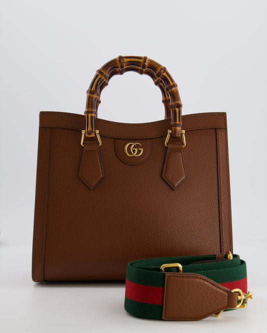 Gucci Brown Diana Medium Tote Leather Bag with Shiny Antique Gold Hardware & Bamboo Handle RRP £3,170
