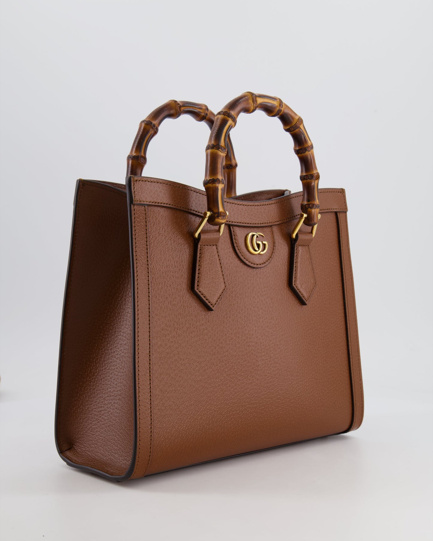 Gucci Brown Diana Medium Tote Leather Bag with Shiny Antique Gold Hardware & Bamboo Handle RRP £3,170