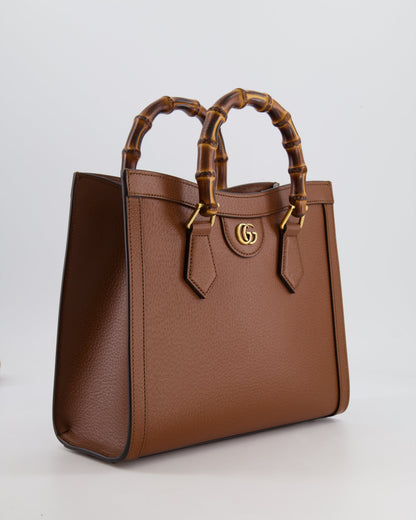 Gucci Brown Diana Medium Tote Leather Bag with Shiny Antique Gold Hardware & Bamboo Handle RRP £3,170