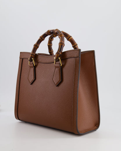 Gucci Brown Diana Medium Tote Leather Bag with Shiny Antique Gold Hardware & Bamboo Handle RRP £3,170