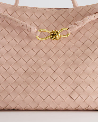 Bottega Veneta Medium Andiamo Bag in Pink Cameo Intrecciato Leather with Gold Hardware RRP £4,030