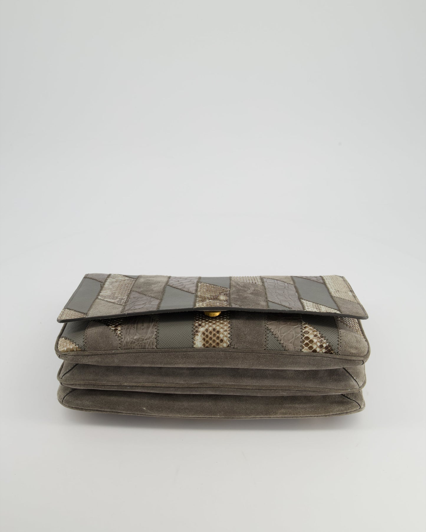 Prada Grey Suede, Python Patchwork Bag with Gold Chain