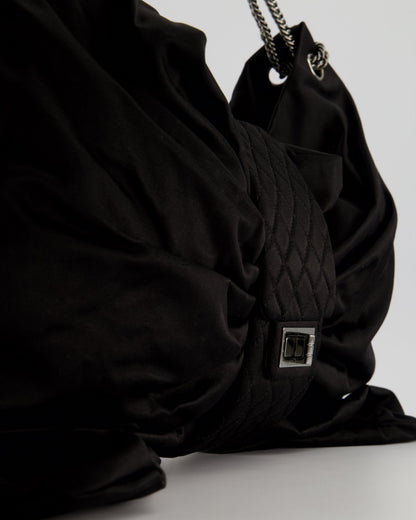 Chanel Black Large Satin Bow Reissue Shoulder Bag with Quilted Flap Detail and Silver Hardware