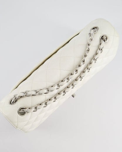 Chanel White Jumbo Classic Double Flap Bag in Caviar Leather with Silver Hardware