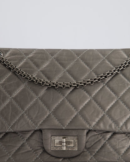 Chanel 2.55 Jumbo Reissue Bag in Metallic Grey Crumpled Calfskin Leather With Gunmetal Hardware