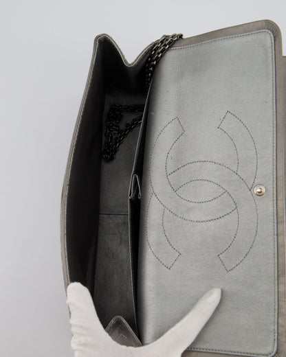 Chanel 2.55 Jumbo Reissue Bag in Metallic Grey Crumpled Calfskin Leather With Gunmetal Hardware