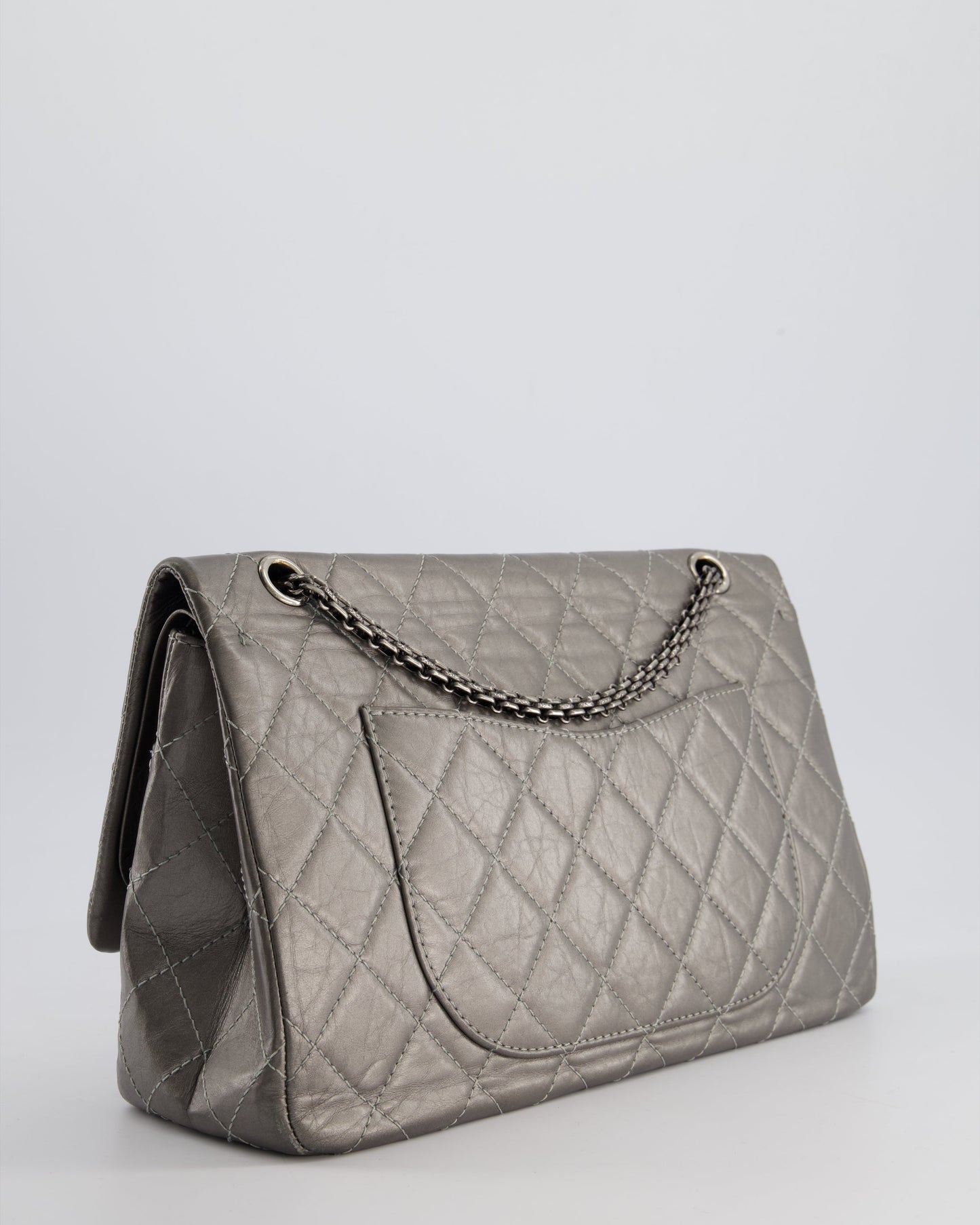Chanel 2.55 Jumbo Reissue Bag in Metallic Grey Crumpled Calfskin Leather With Gunmetal Hardware
