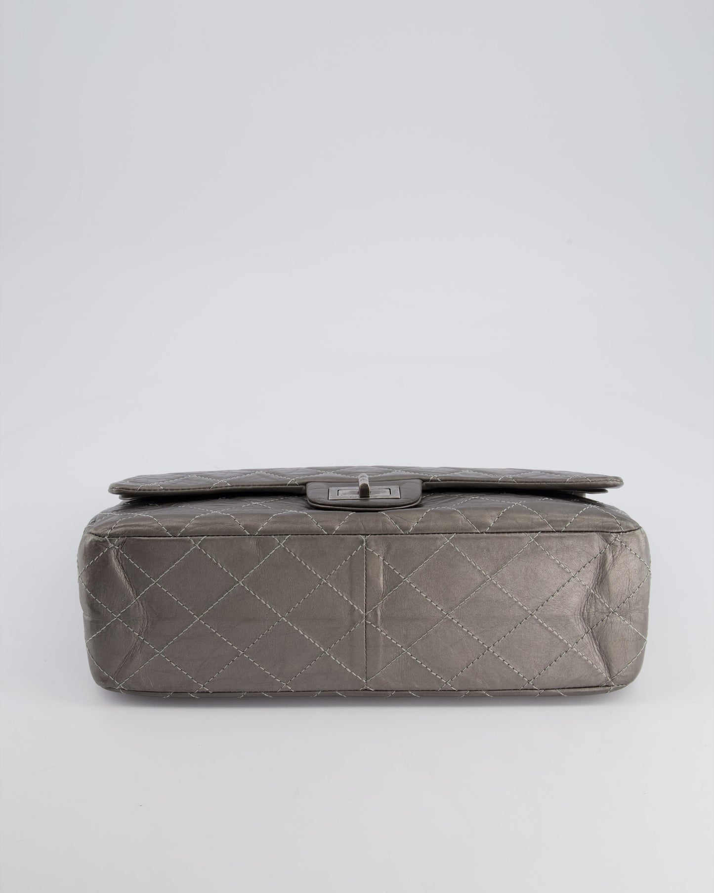 Chanel 2.55 Jumbo Reissue Bag in Metallic Grey Crumpled Calfskin Leather With Gunmetal Hardware