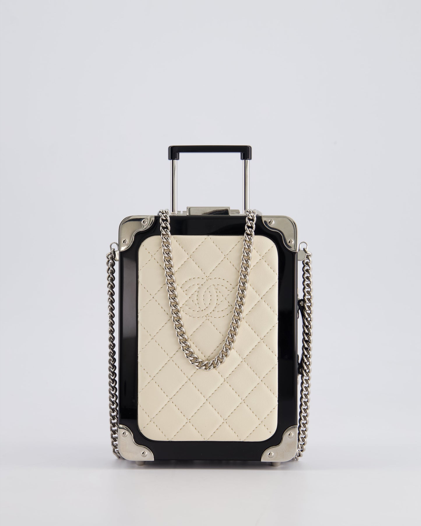 *RARE* Chanel 2016 Airlines Evening In The Air Trolley Minaudière Bag with Silver Hardware and Quilted Leather with CC Logo Detail