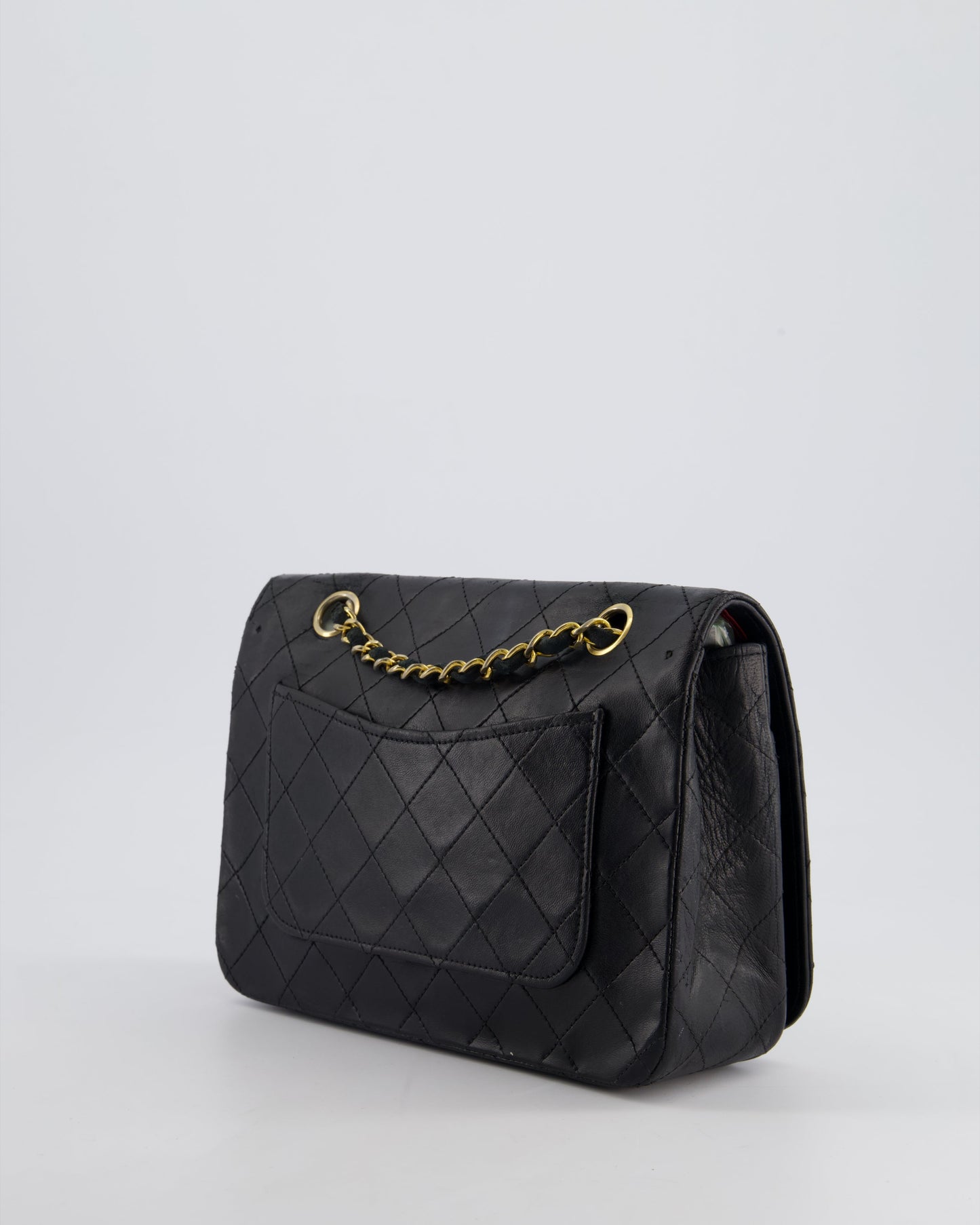 Chanel Vintage Black Matelasse Single Flap Bag in Lambskin Leather with Gold Hardware