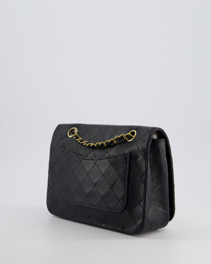 Chanel Vintage Black Matelasse Single Flap Bag in Lambskin Leather with Gold Hardware
