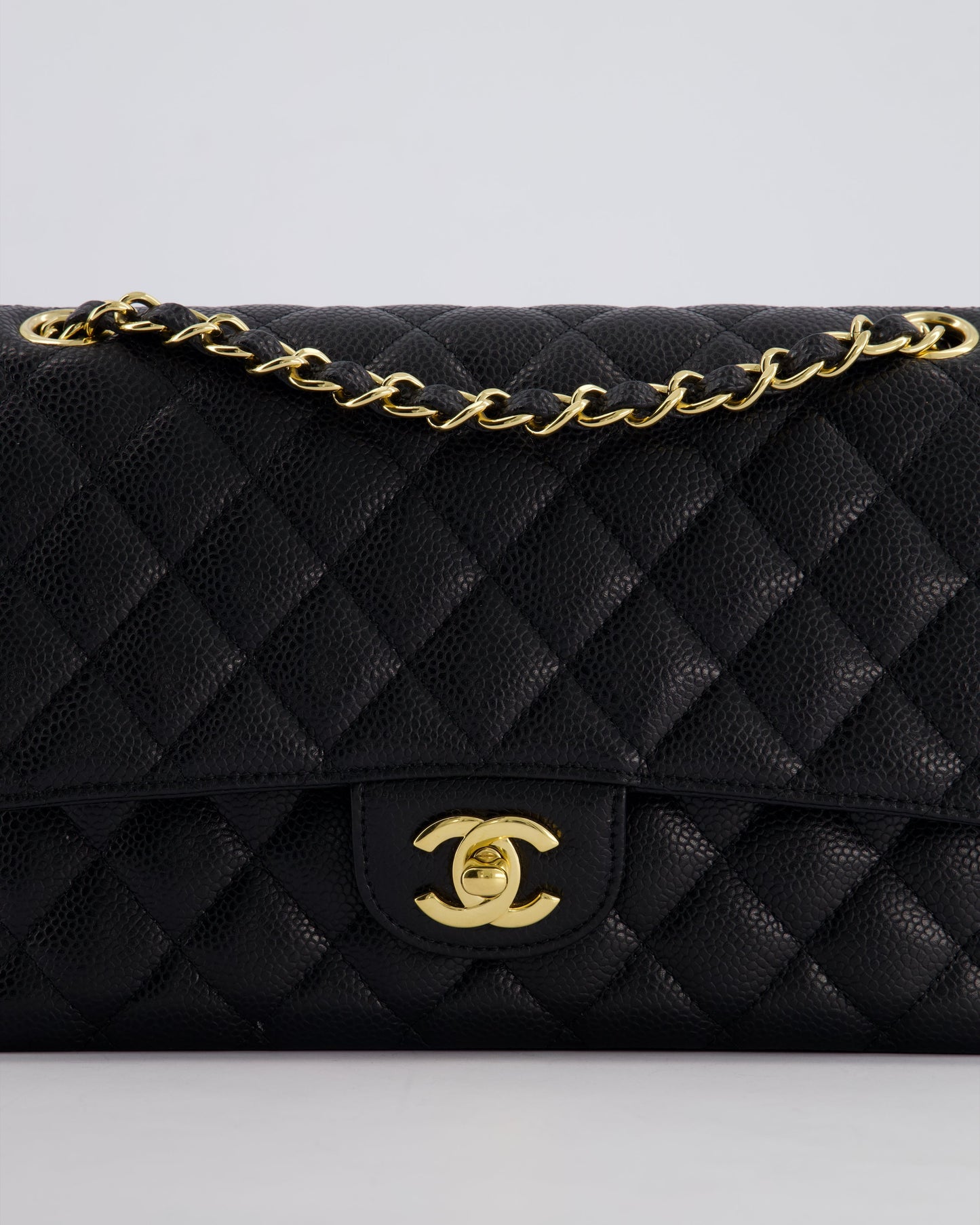 *HOT* Chanel Black Medium Classic Double Flap Bag in Caviar Leather with Gold Hardware