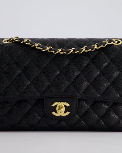 *HOT* Chanel Black Medium Classic Double Flap Bag in Caviar Leather with Gold Hardware