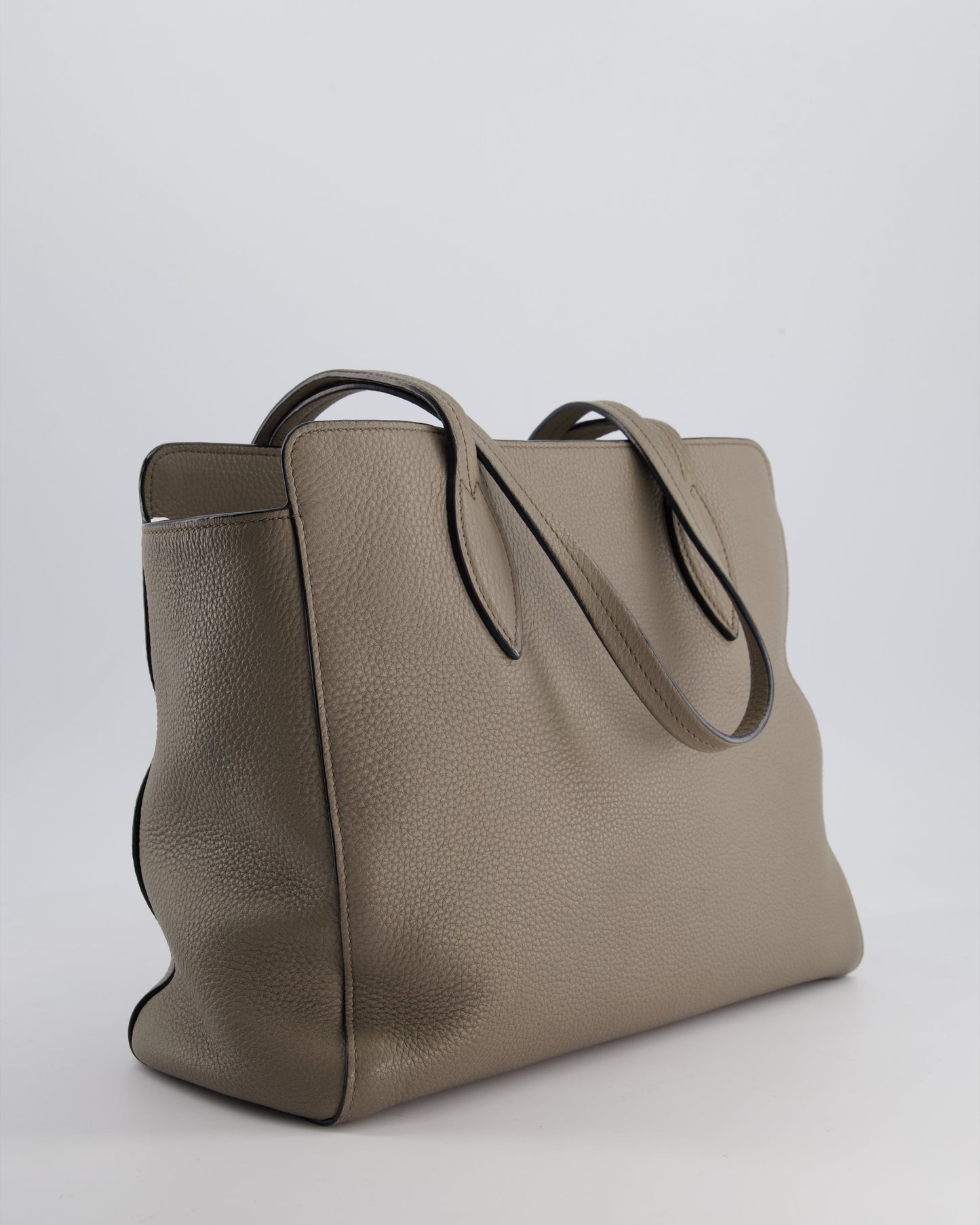 Prada Grey Vitello Phenix Open Tote Bag with Gold Hardware