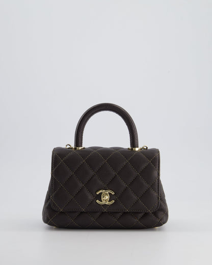 Chanel Mini Coco Top Handle Bag in Dark Brown Caviar Leather with Champagne Gold Hardware