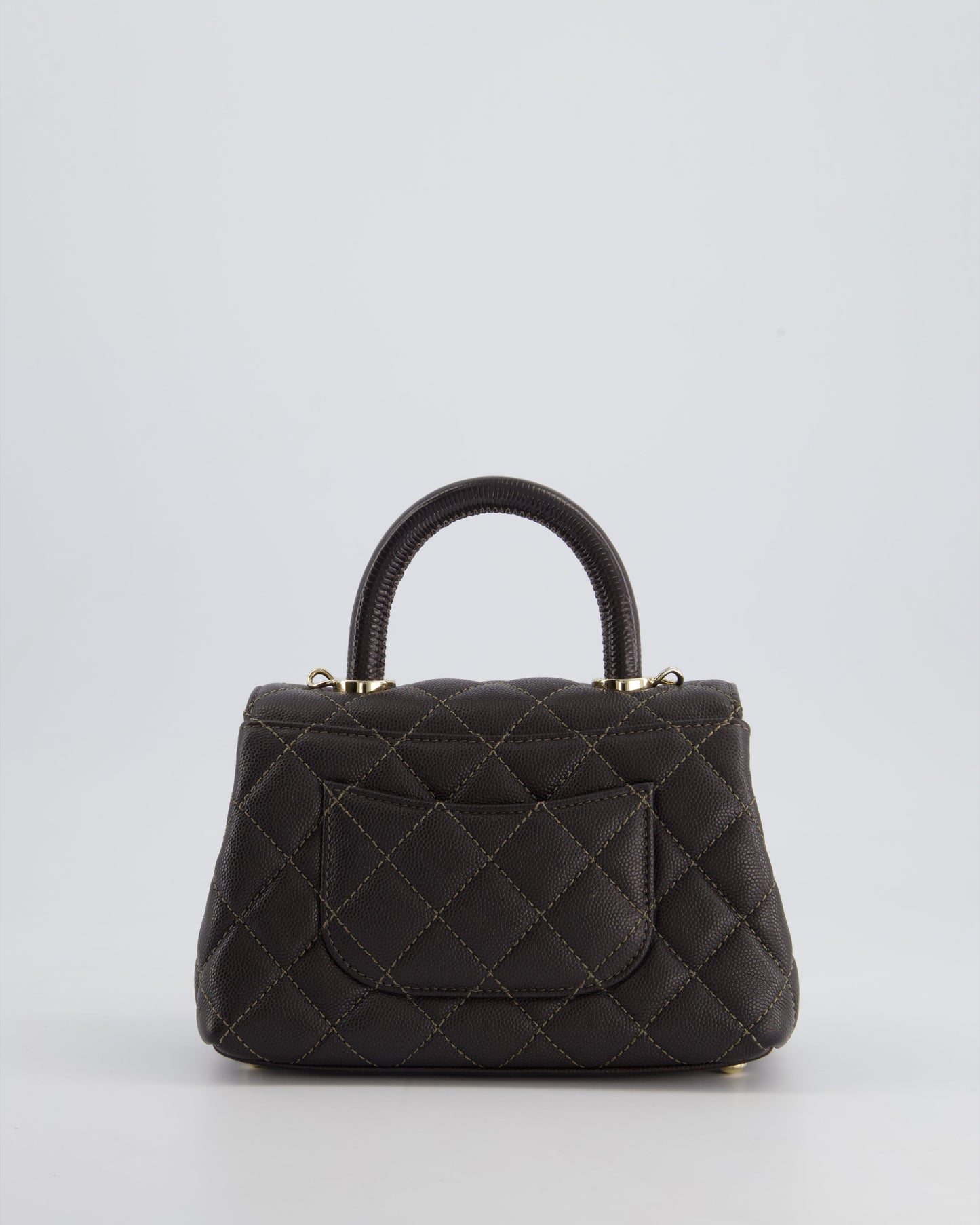 Chanel Mini Coco Top Handle Bag in Dark Brown Caviar Leather with Champagne Gold Hardware