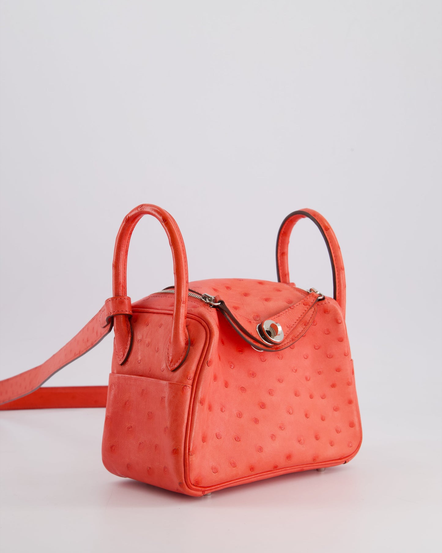 Hermès Mini Lindy Bag in Bougainvillea Ostrich Leather with Palladium Hardware