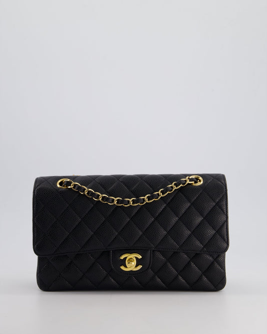 Chanel Black Medium Classic Double Flap Bag in Caviar Leather with Gold Hardware