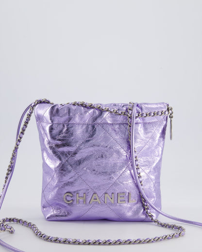 *RARE* Chanel Mini 22 Bag in Metallic Lilac Aged Shiny Calfskin with Brushed Silver Hardware
