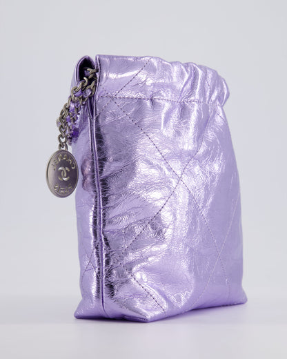 *RARE* Chanel Mini 22 Bag in Metallic Lilac Aged Shiny Calfskin with Brushed Silver Hardware