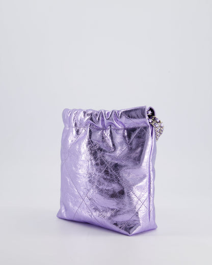 *RARE* Chanel Mini 22 Bag in Metallic Lilac Aged Shiny Calfskin with Brushed Silver Hardware